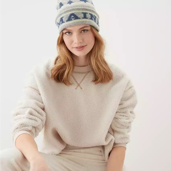 american Eagle teddy sherpa neutral cream crewneck sweatshirt - Picture 1 of 8